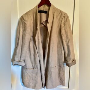 Zara Beige Linen Oversized Blazer